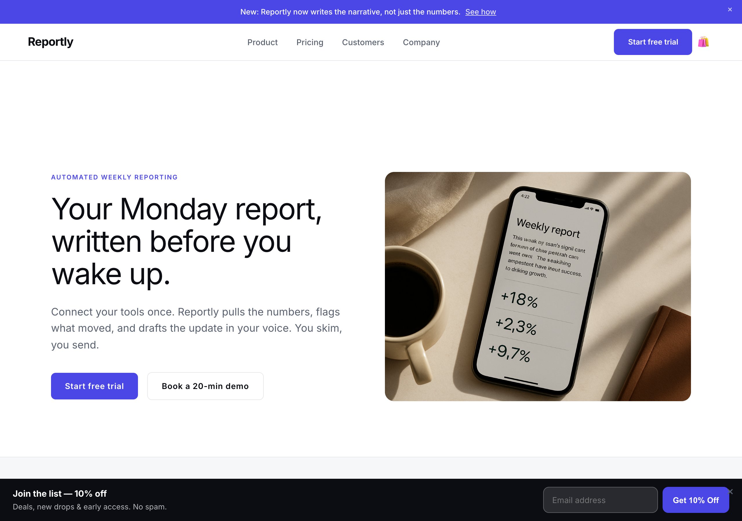 Reportly — B2B SaaS, built with Kovaro